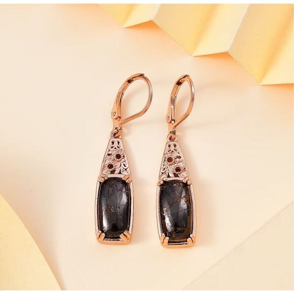 Fire Opal Lever Back Earrings in 14K RG Over Copper With Magnet & ION Plated Ros - Picture 2 of 5